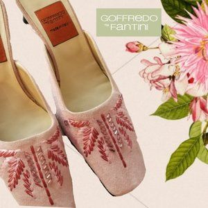 $300 Geoffredo Fantini Mules Pink embroidered 38